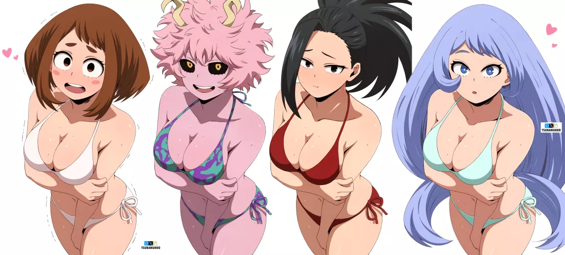 Uraraka | Mina | Momo | Nejire in Bikinis, Art by me (@Tsuranukko) 