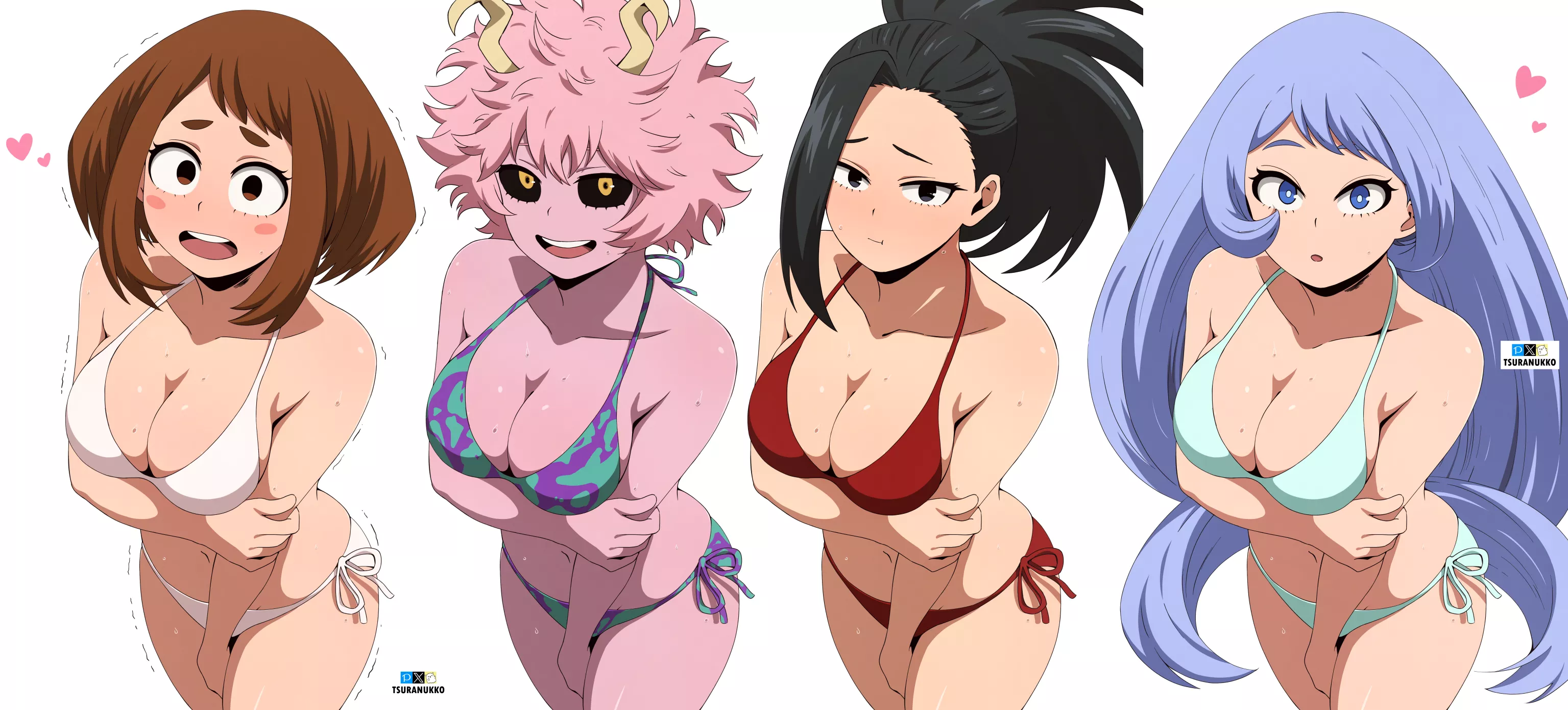 Uraraka | Mina | Momo | Nejire in Bikinis, Art by me (@Tsuranukko) 