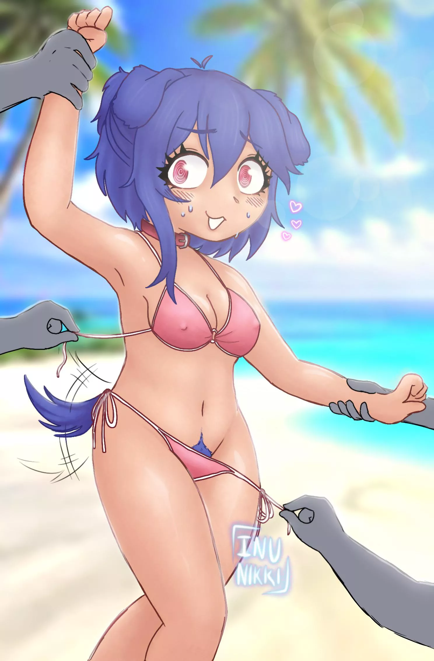 “Woof, all this attention so suddenly~?🩵” (art by me: Inu Nikki)