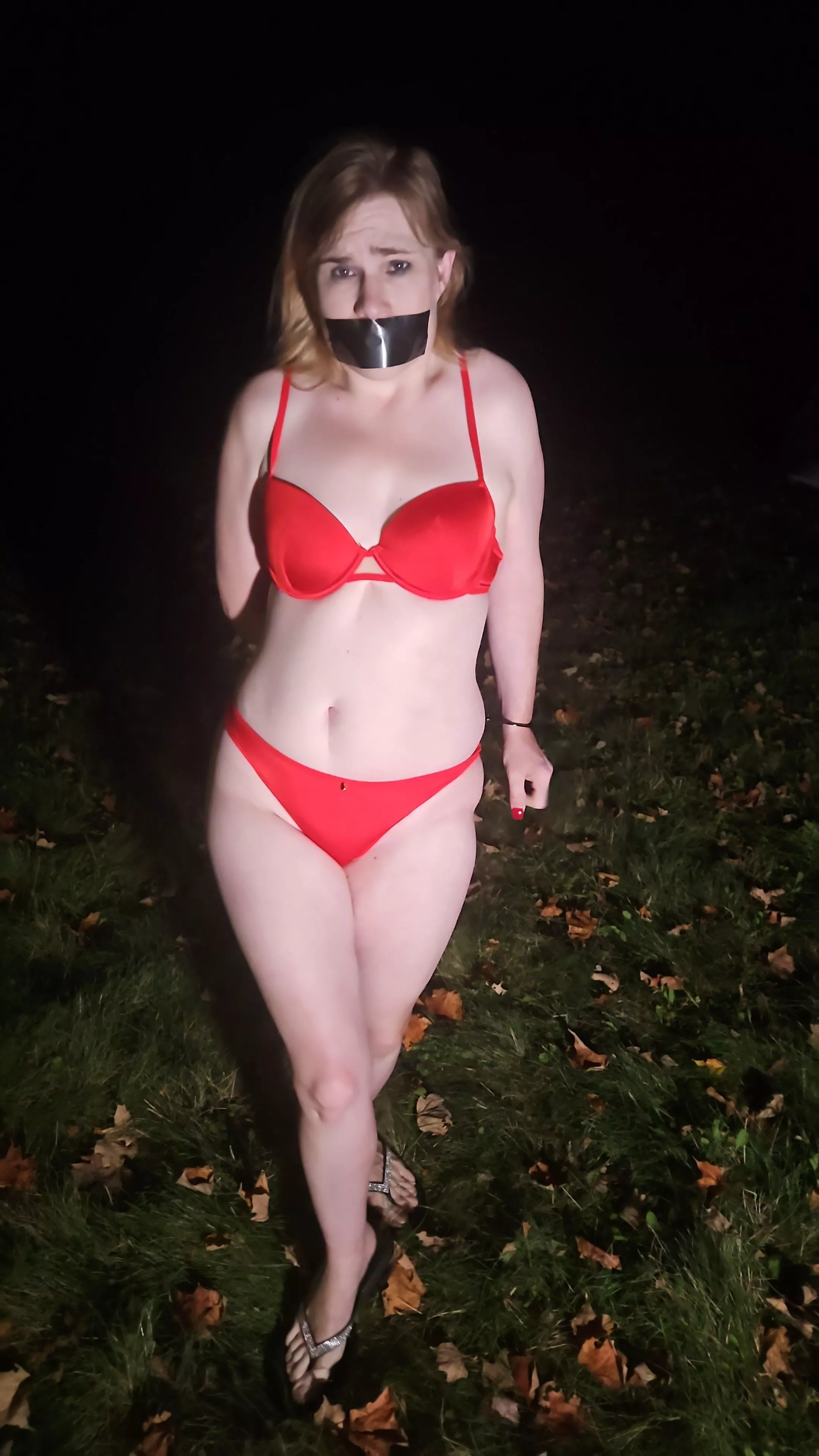 Cuffed and gagged in the woods