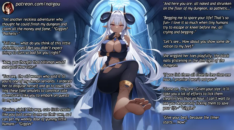 Defeated by the demon girl Part1 [femdom][demon girl][shrinking][giantess][foot worship][vore]