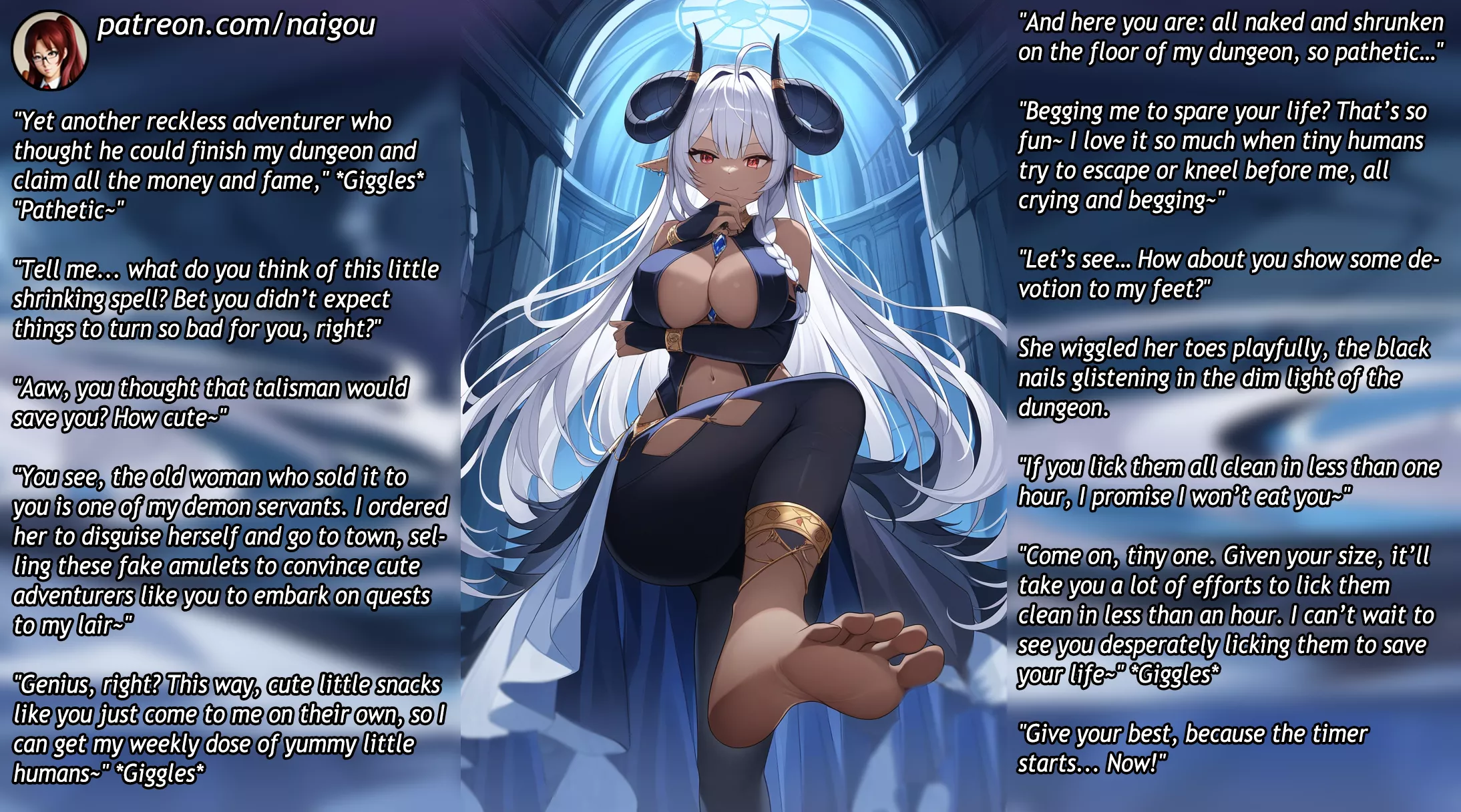 Defeated by the demon girl Part1 [femdom][demon girl][shrinking][giantess][foot worship][vore]