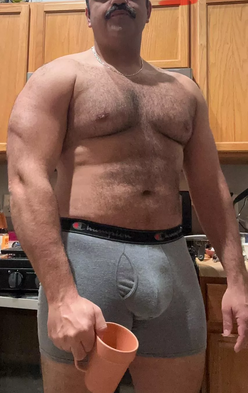 Morning coffee and bulge