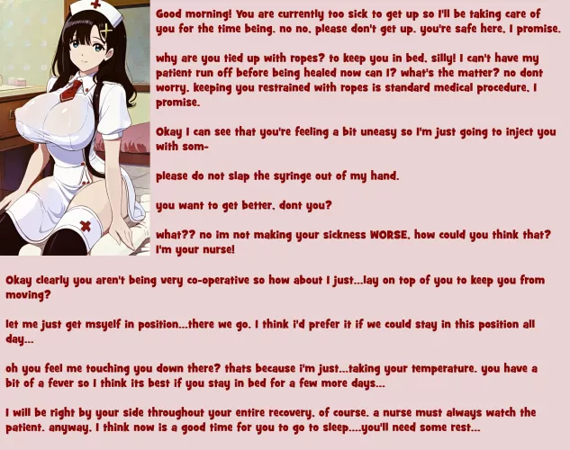 Yandere nurse will take care of you [Nurse] [Captivity] [Tied-up] [POV] [Femdom] [Implied Handjob] [Implied Sex] [AI Image: Talkie]