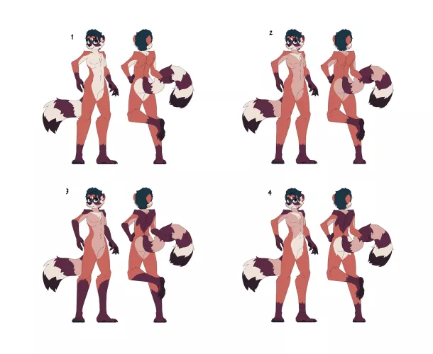 Been stuck on deciding a pattern for my Raccoon OC, feedback greatly appreciated!