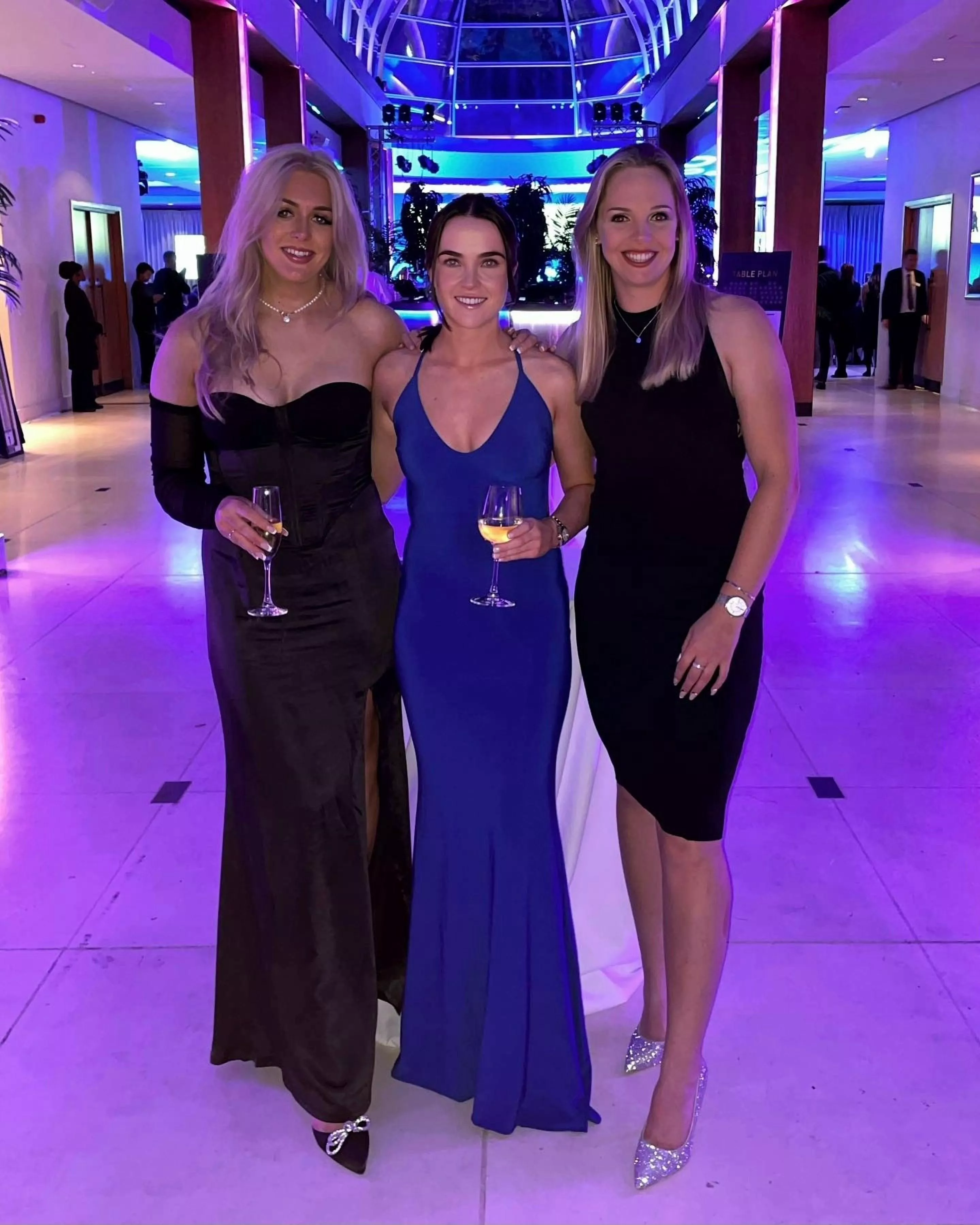 English cricketers Sarah Glen, Mady Villiers and Freya Davies