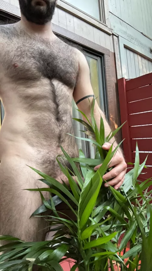 Outside with the plants