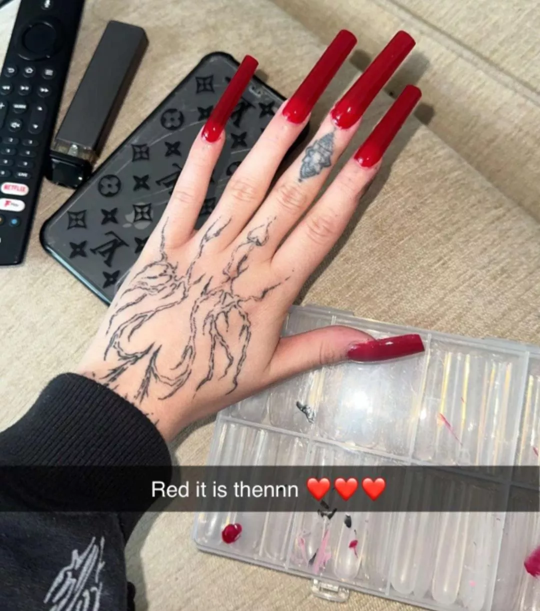 Red square long nails