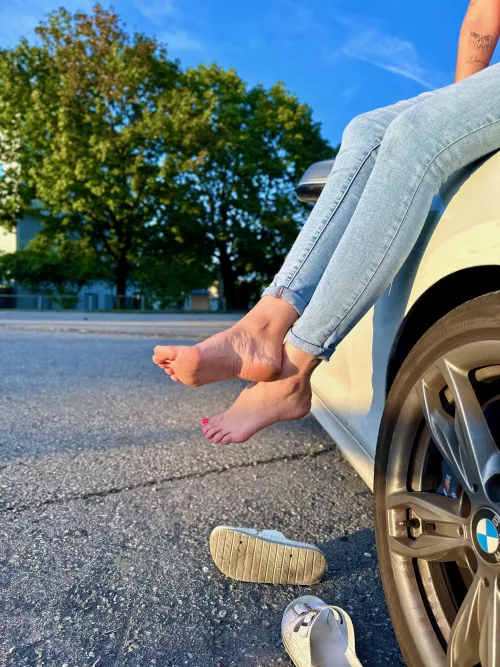 Relaxing my feet and legs on the M135i. Take a closer look and you will find amazing soles and toes