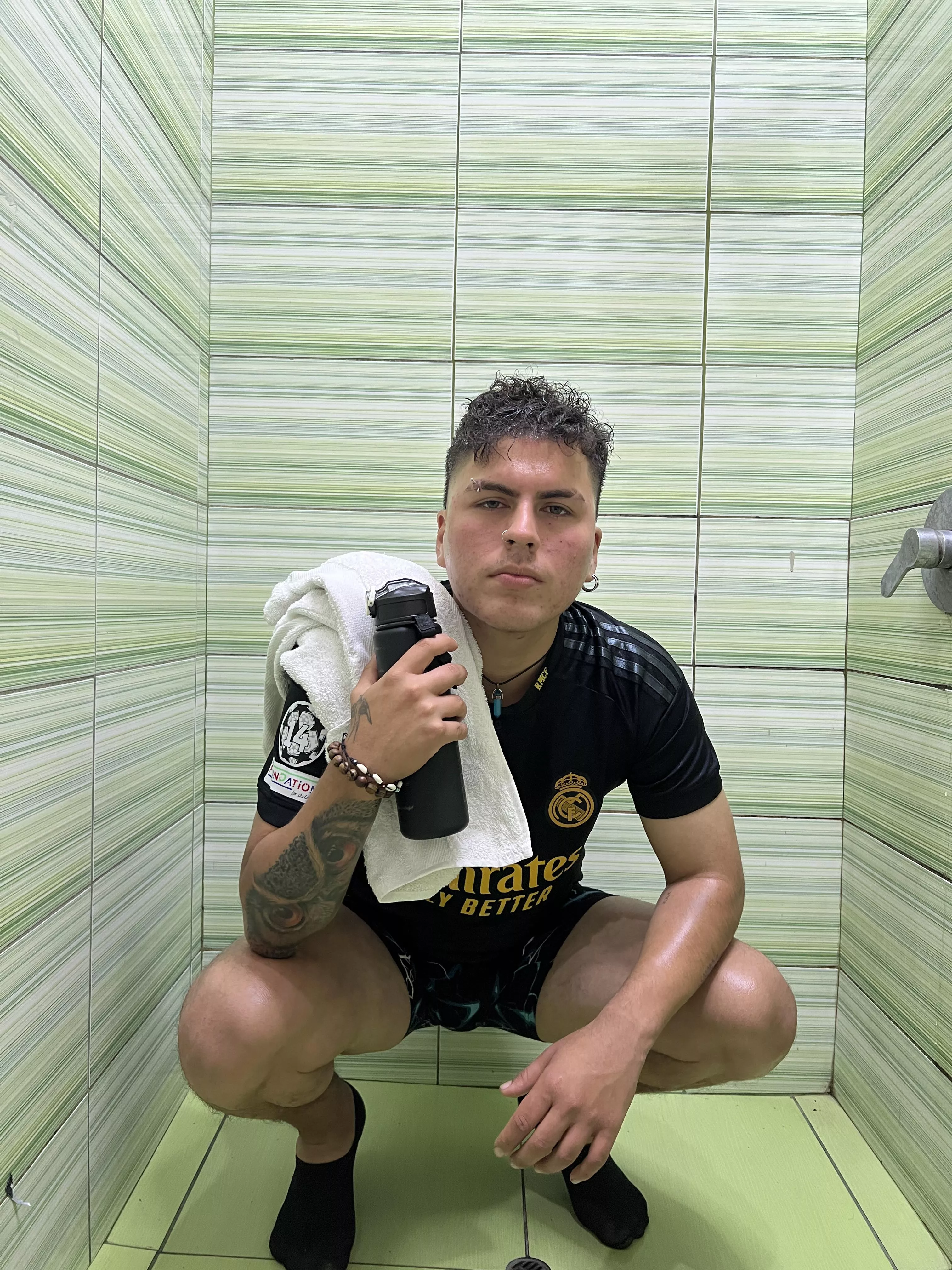 A soccer player's arms will always be sweaty 