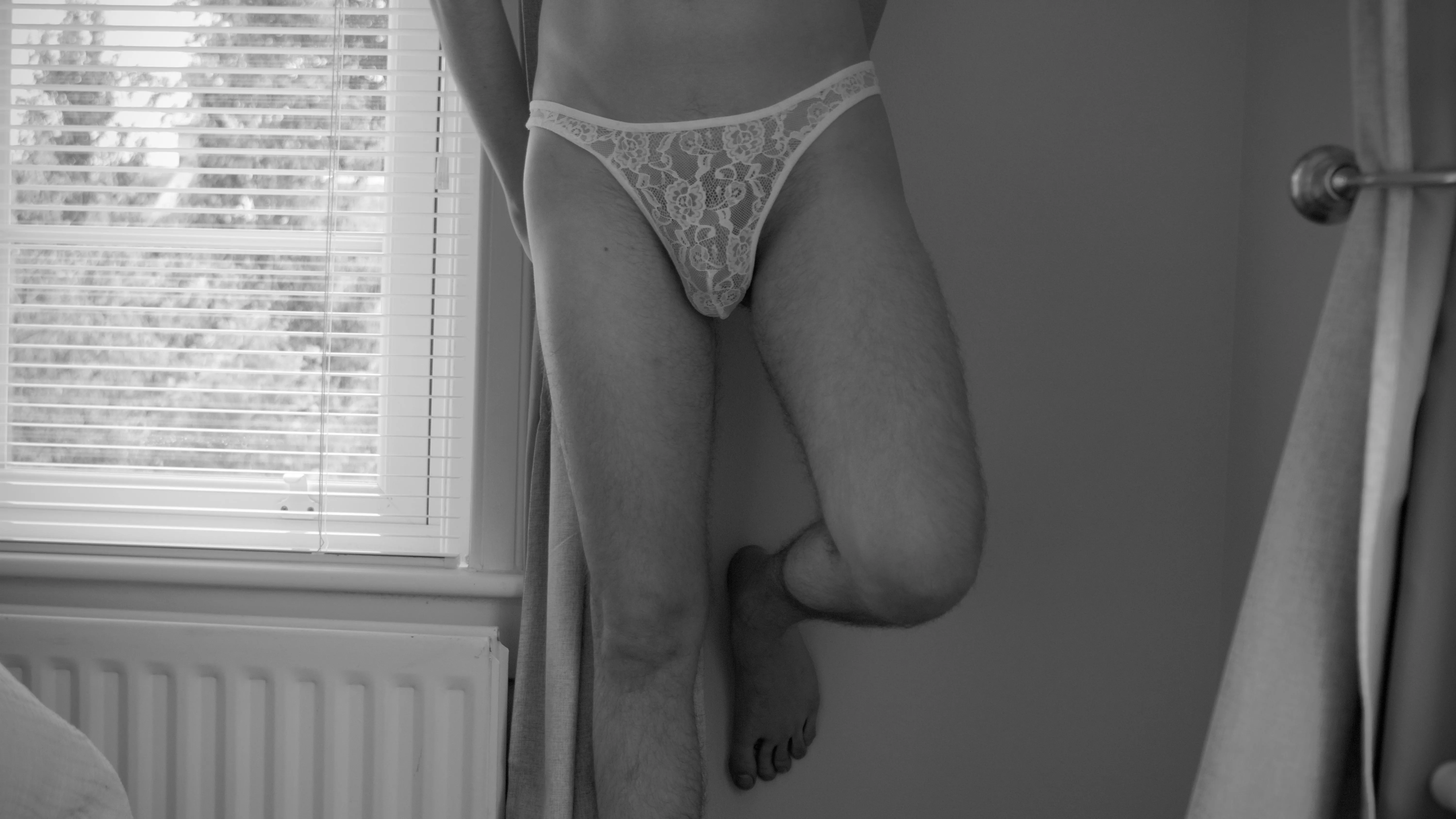 Feeling rather pretty in my white lace thong