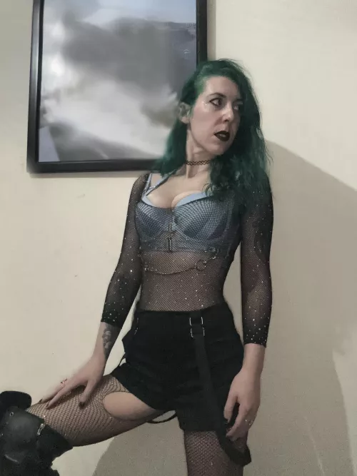 Goth in fishnets