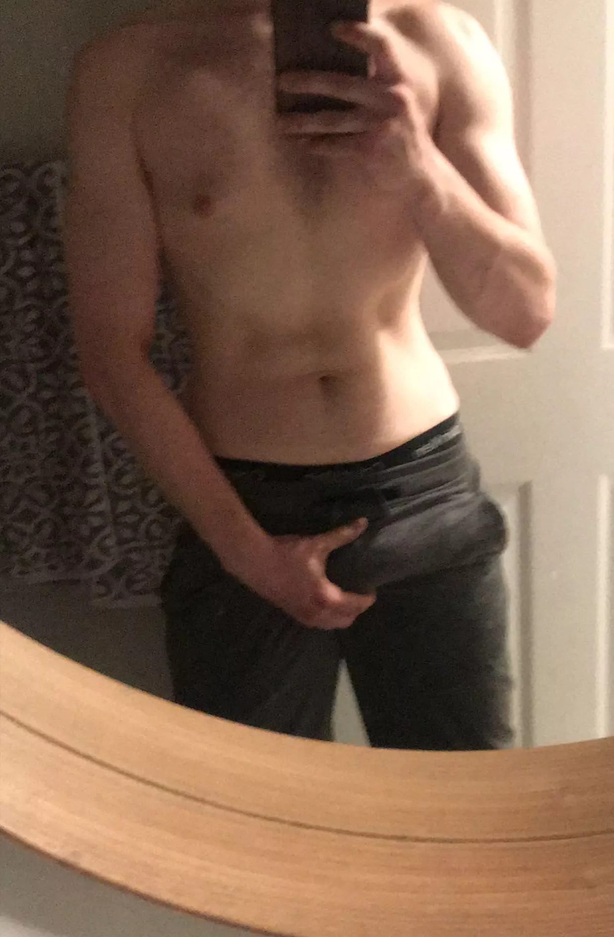 Grey sweatpants won’t hide it