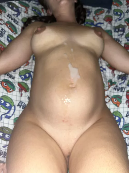 Ruined by another big load on my pregnant belly 