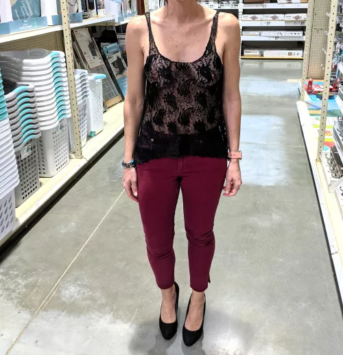 Shopping in a see through tank top