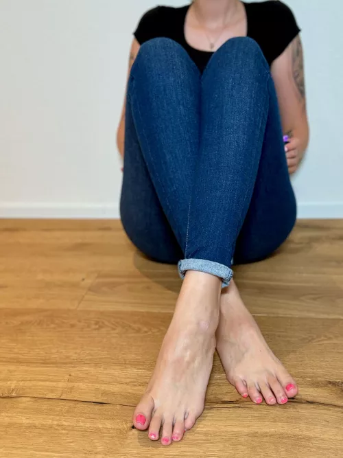 Showing off my barefeet after coming home from work