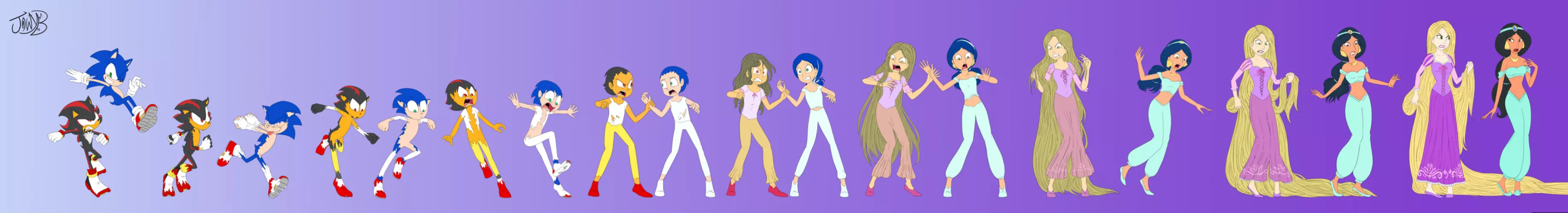 Sonic and shadow to Jasmine and Rapunzel by jowyb 