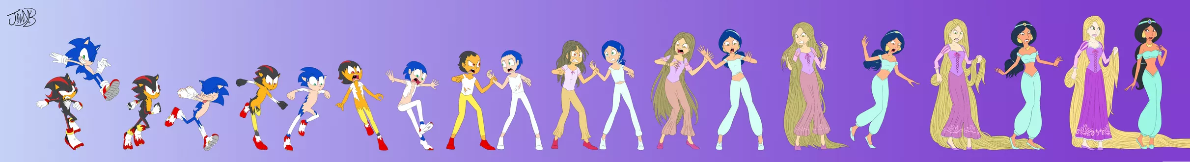 Sonic and shadow to Jasmine and Rapunzel by jowyb 