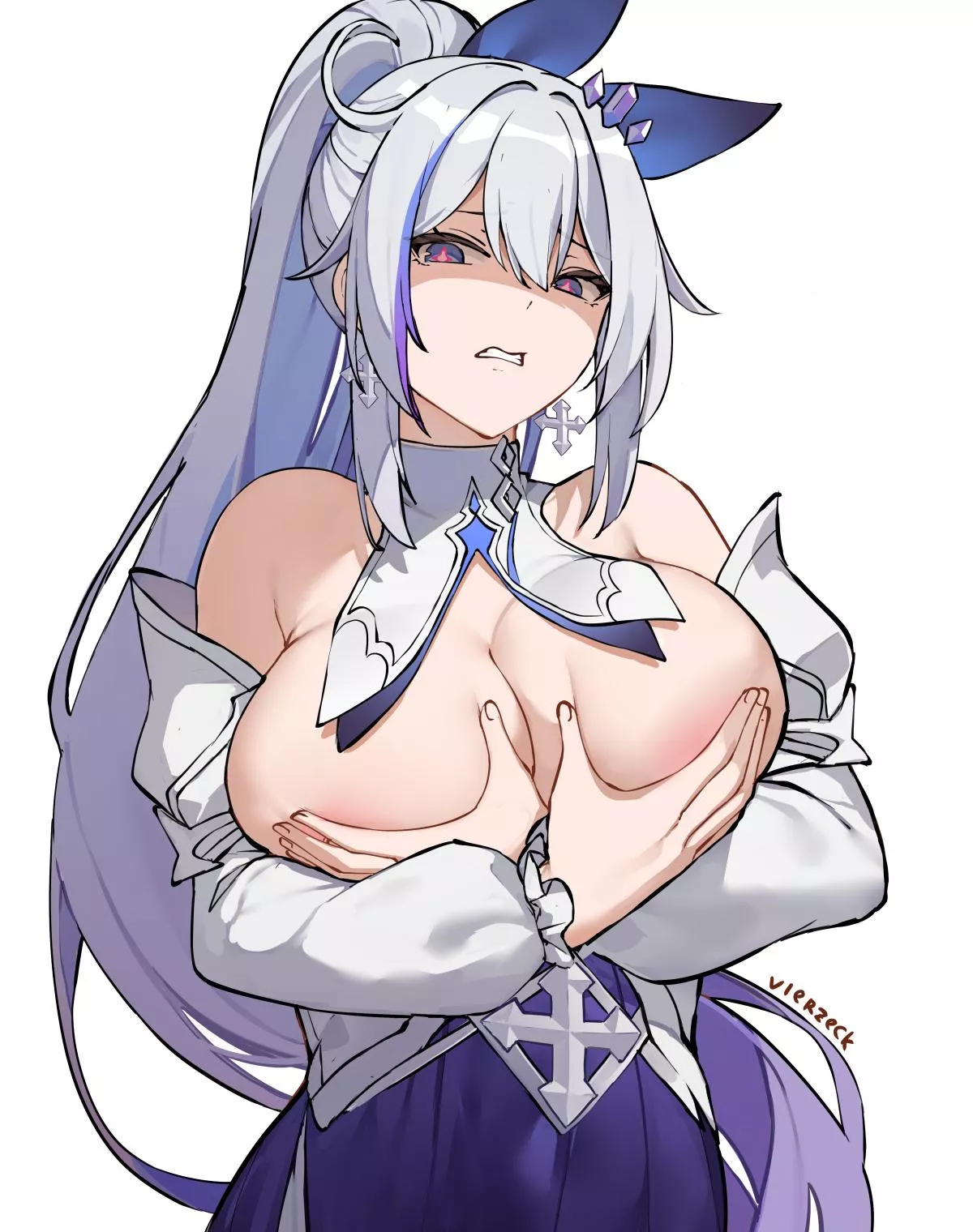 Disgusted Kiana hiding her boobs