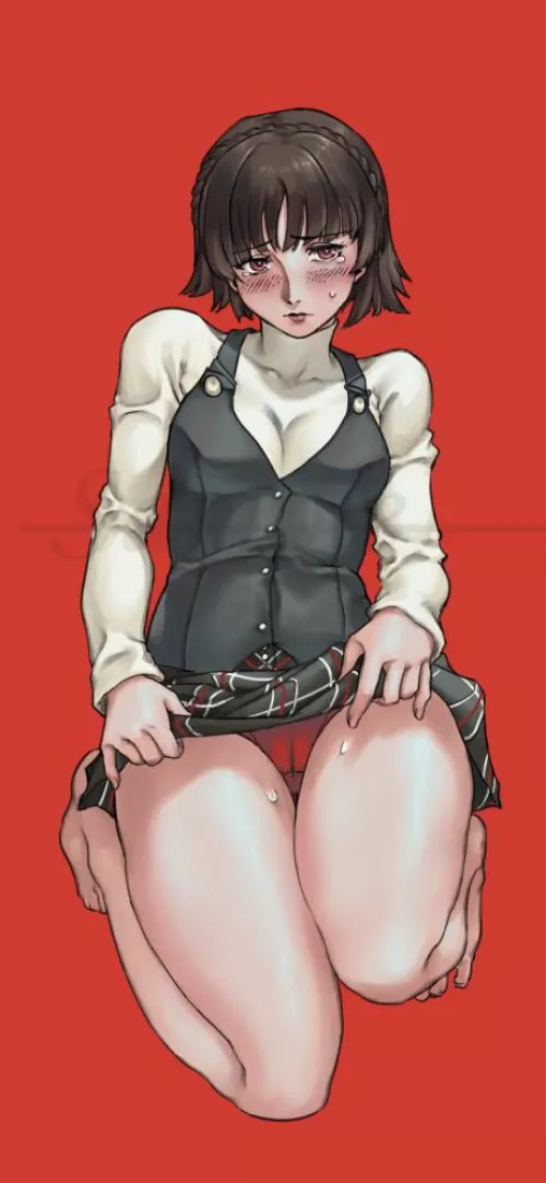 Makoto embarrassedly showing her panties (BrokenArtist)