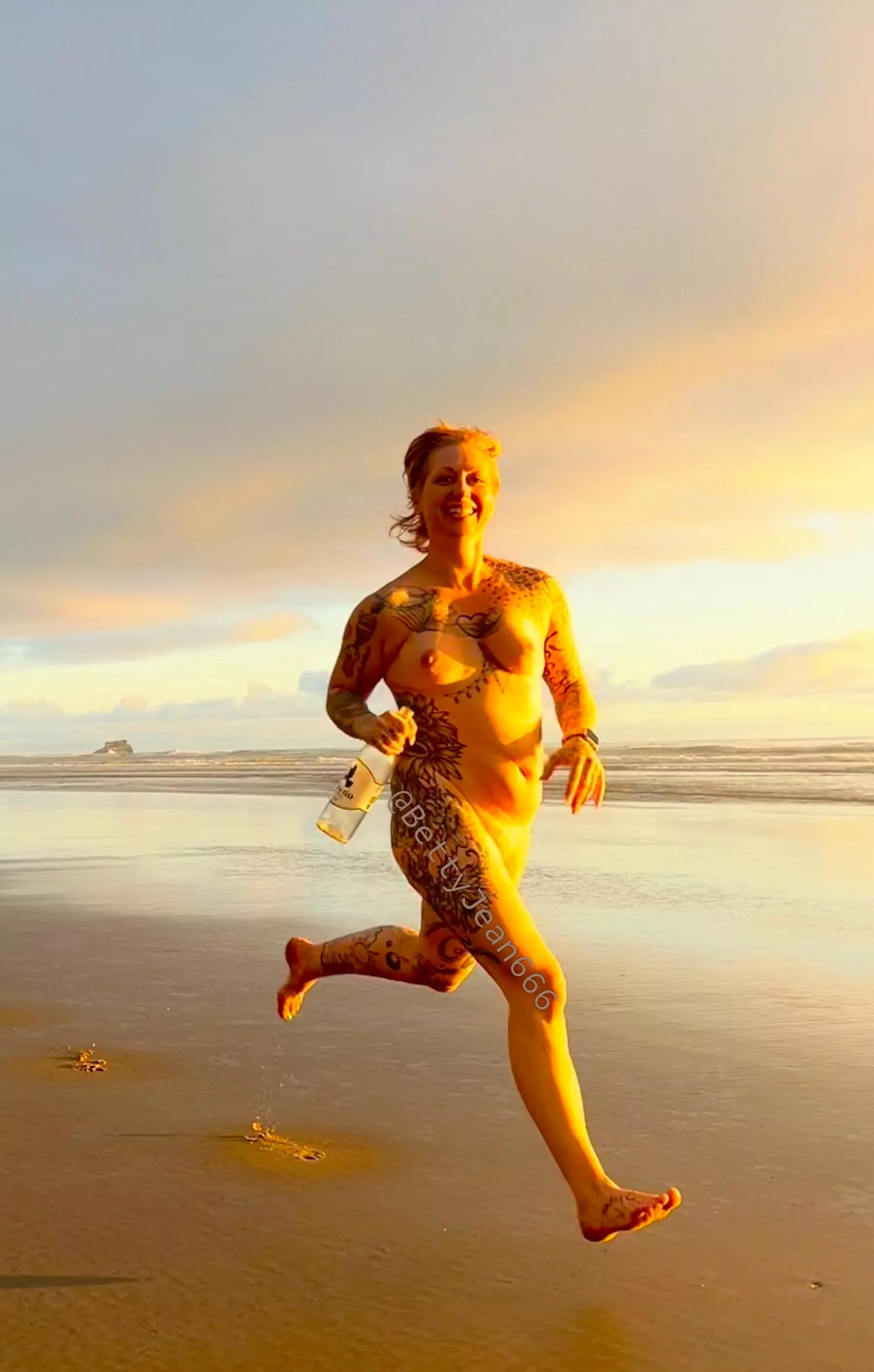 Running on the beach is best in your birthday suit 