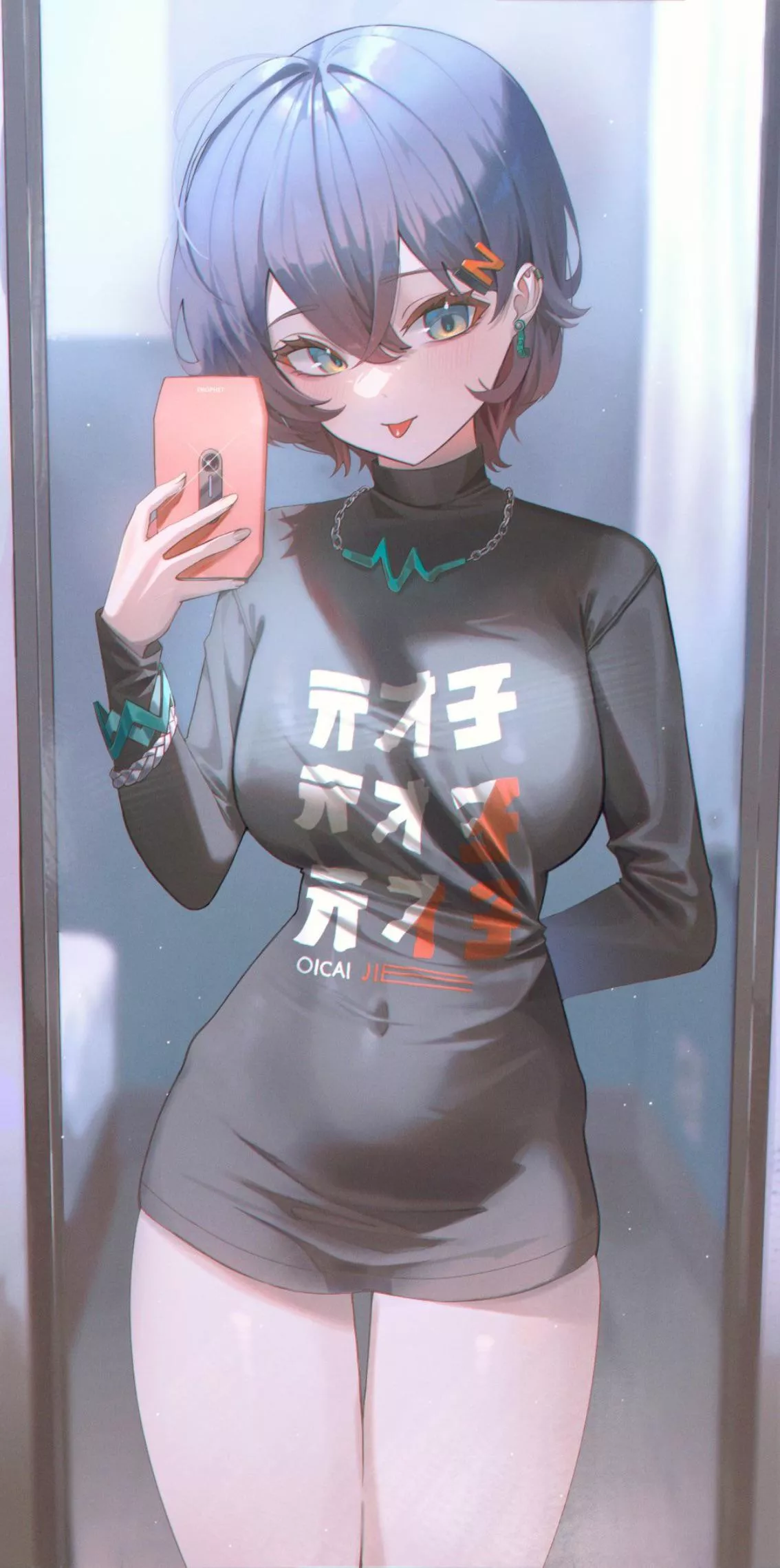 Belle’s top wraps around her big boobs so well 