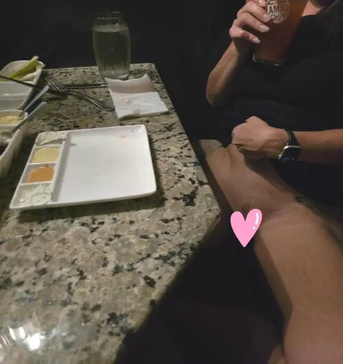 Dared her to flash at the restaurant! 