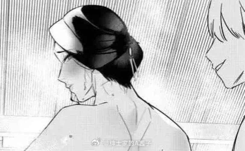 Mono: 1girl, 1boy, black hair, hair bun, hair ornament, weibo, foreign text, looking back, blush, sweat, bathhouse, long hair, side view, close up, water drop, nude, wet, steam