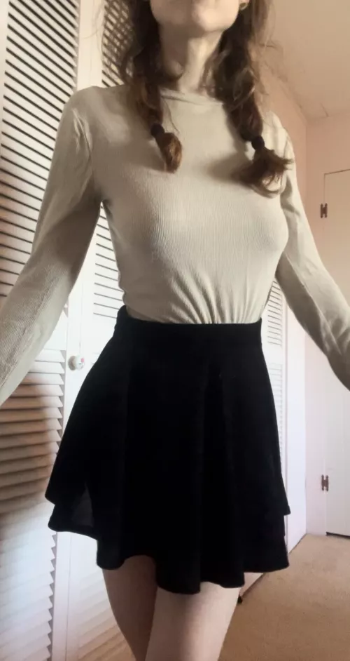 Comfy in a skirt and sweater, loving today's vibe [F]
