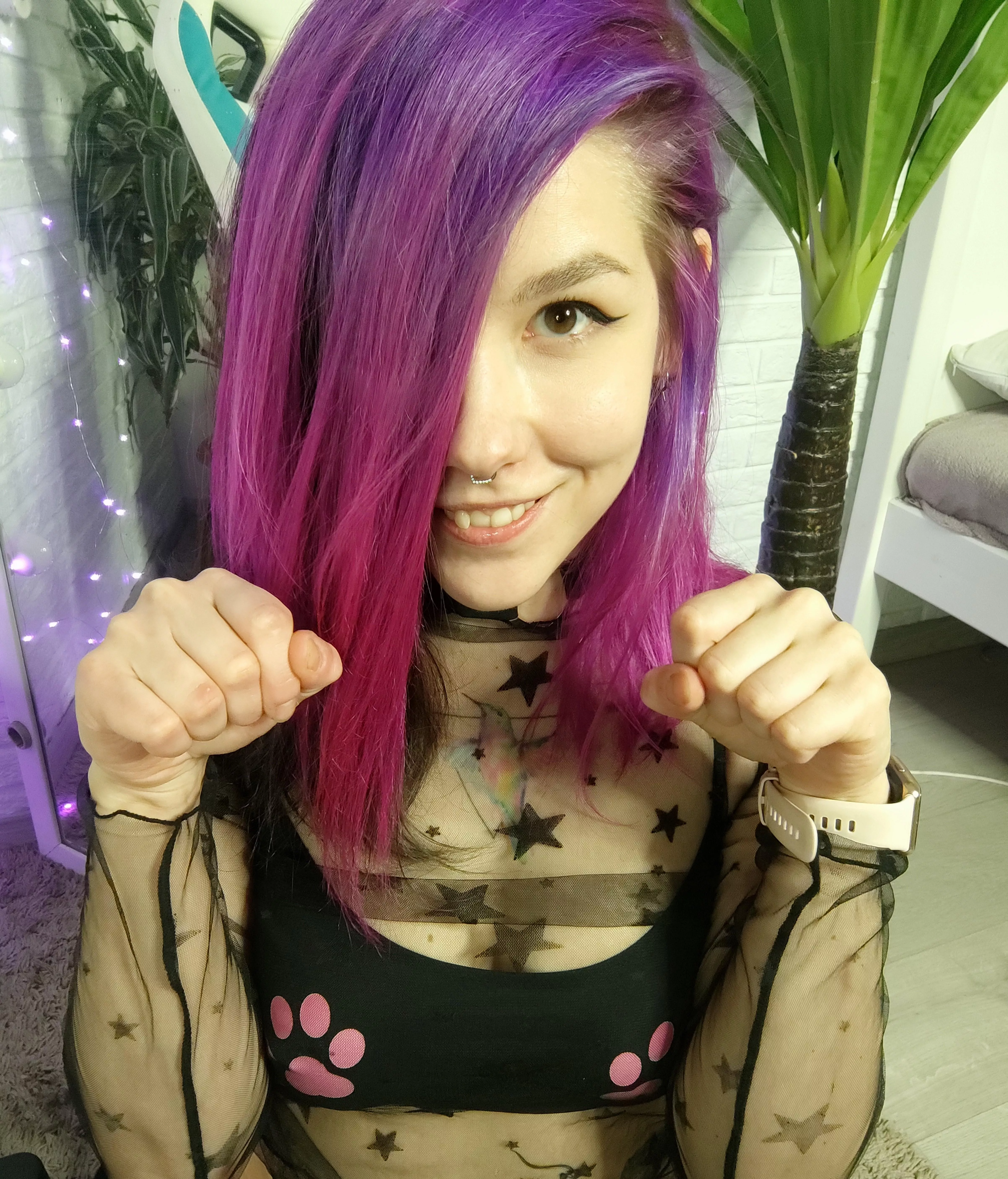 I enjoy bright hair color and creative outfits