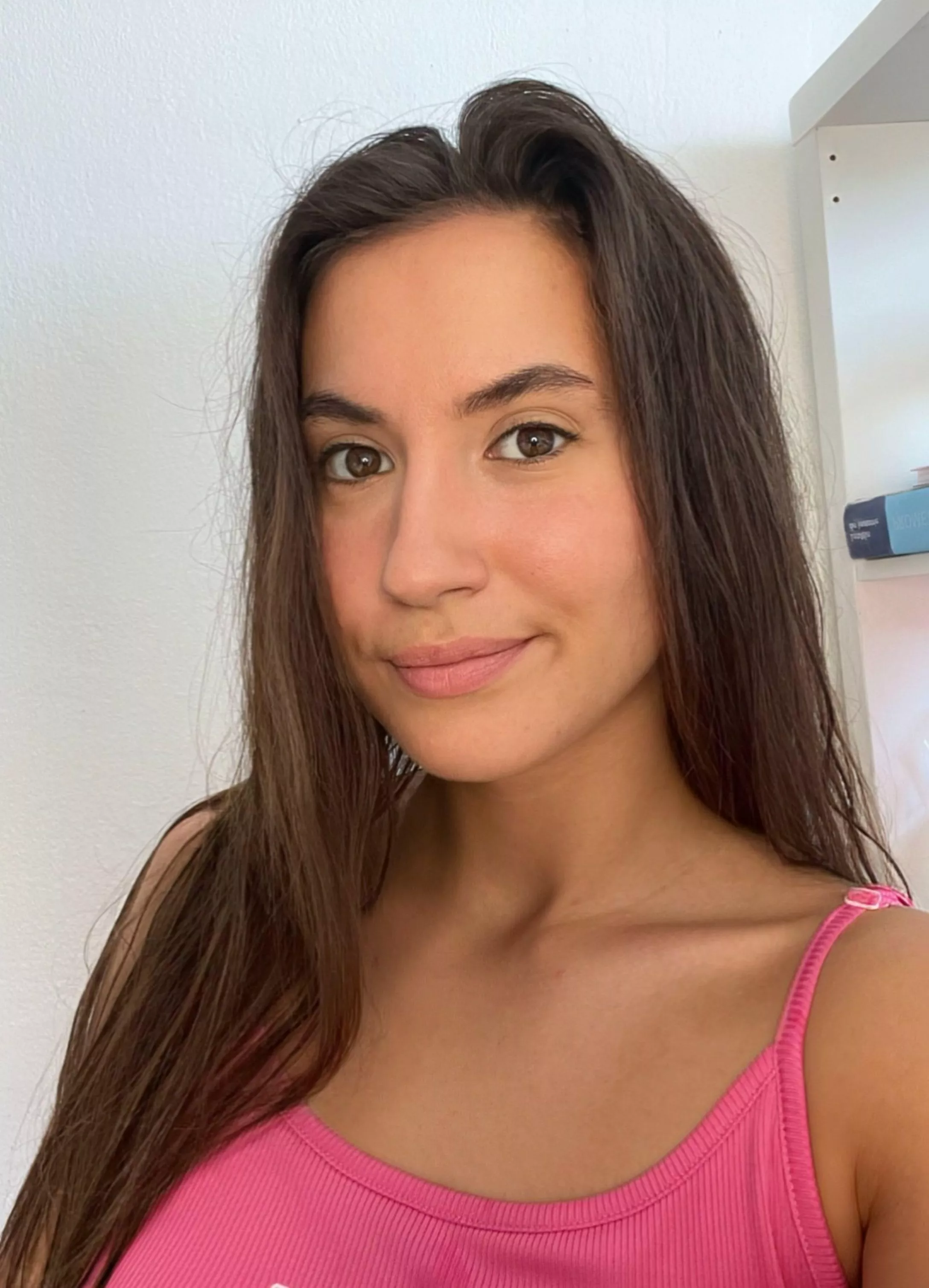 brunette feeling happy