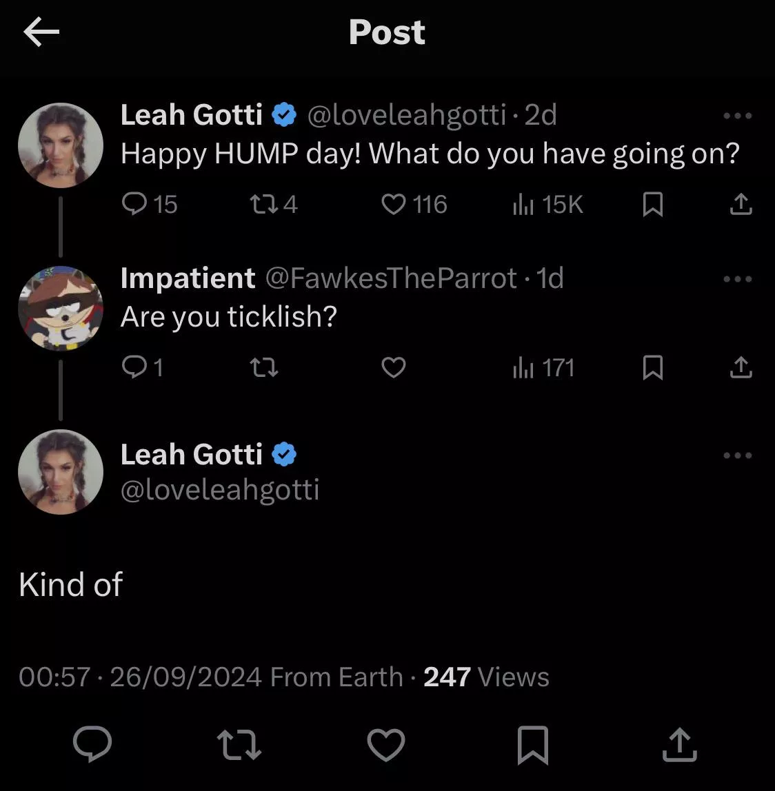 Nice to know that she’s at least sorta ticklish 🤣