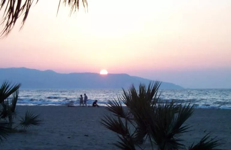 Palm trees and a beautiful sunset on the beach in Turkey