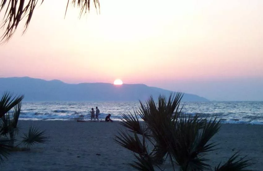 Palm trees and a beautiful sunset on the beach in Turkey