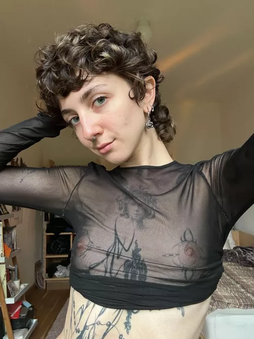 The see thru fabric only hints... my nipples are already on display, but that's just the beginning