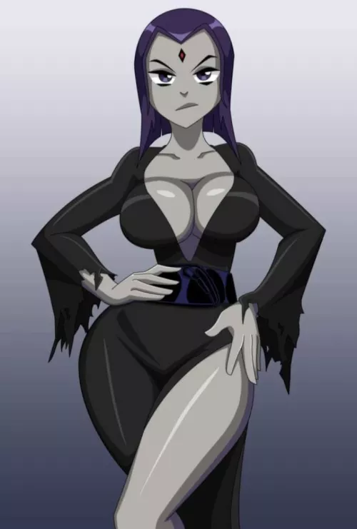 [Artist Request] (Teen Titans/Addams Family) Raven in a sexy Mortica outfit. All characters are adults