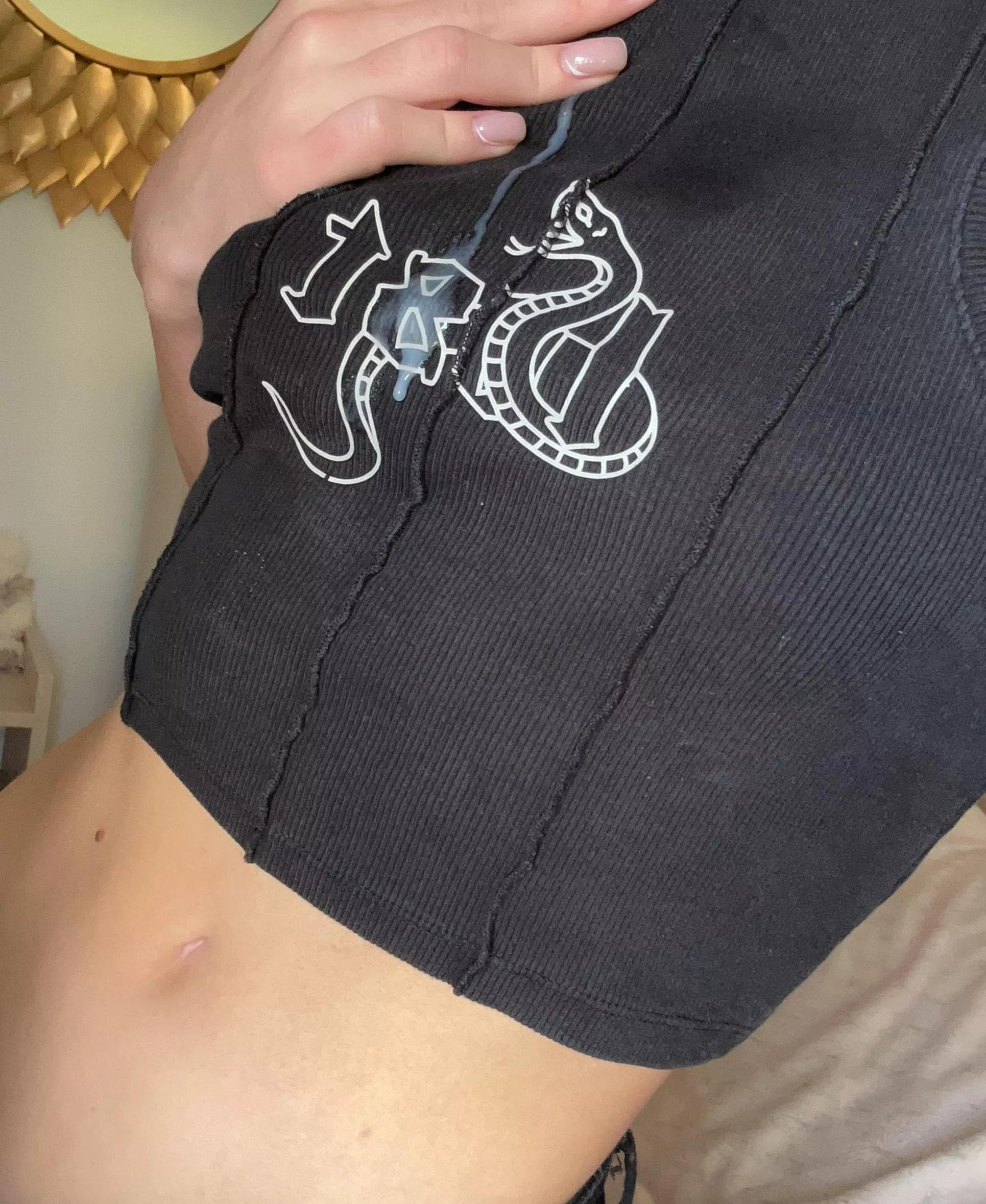 Black top with cum on it, I should take it off