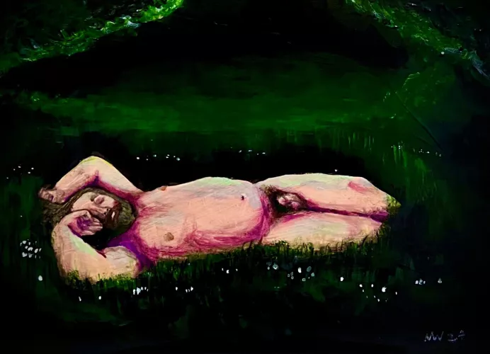 “The Green Man”, acrylic self portrait.