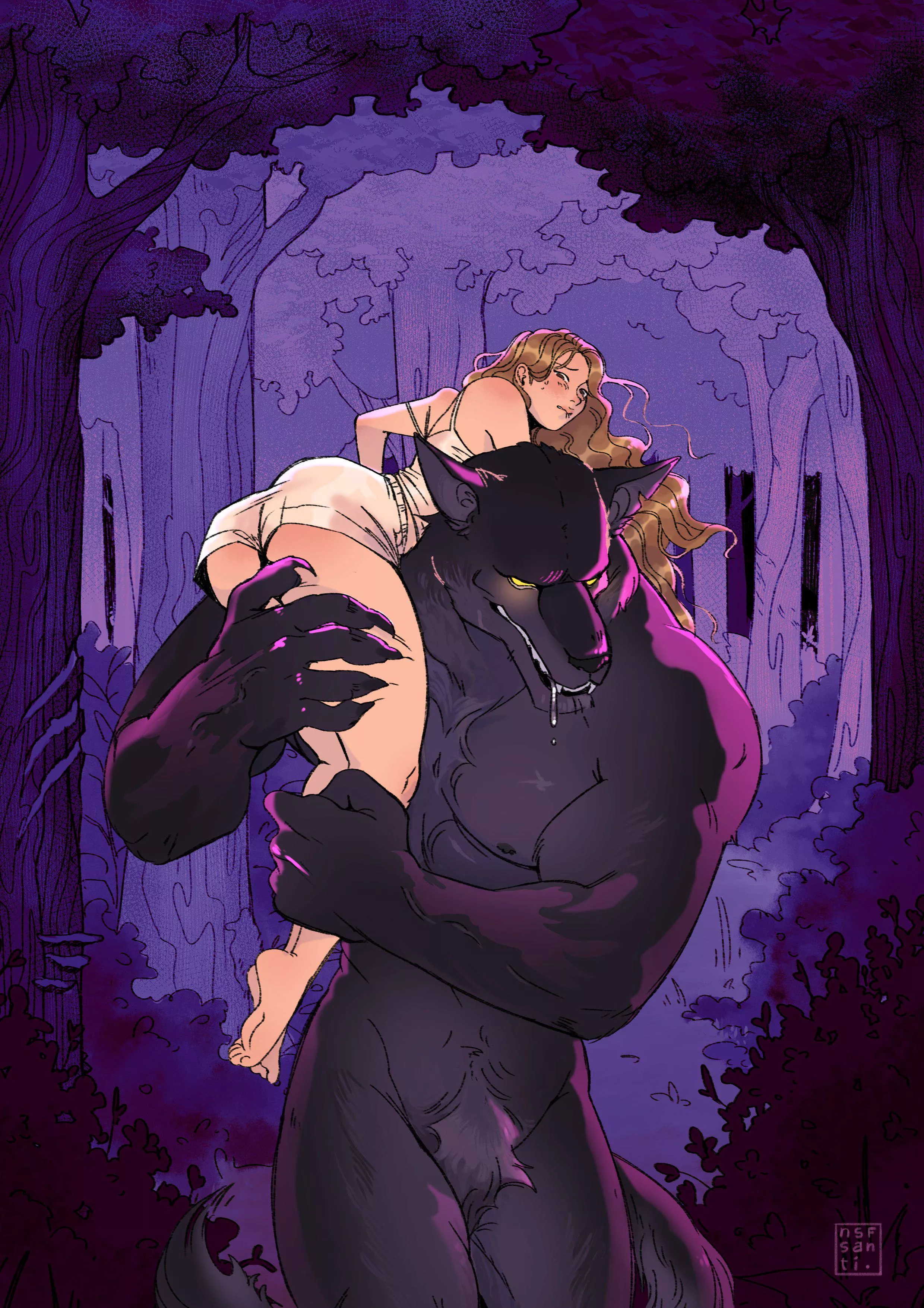 Wolfman taking his chosen mate back to his lair (nsfsanti)