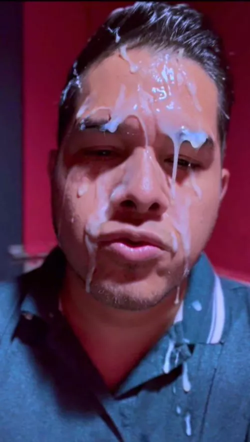 3 men painted my face with their cum