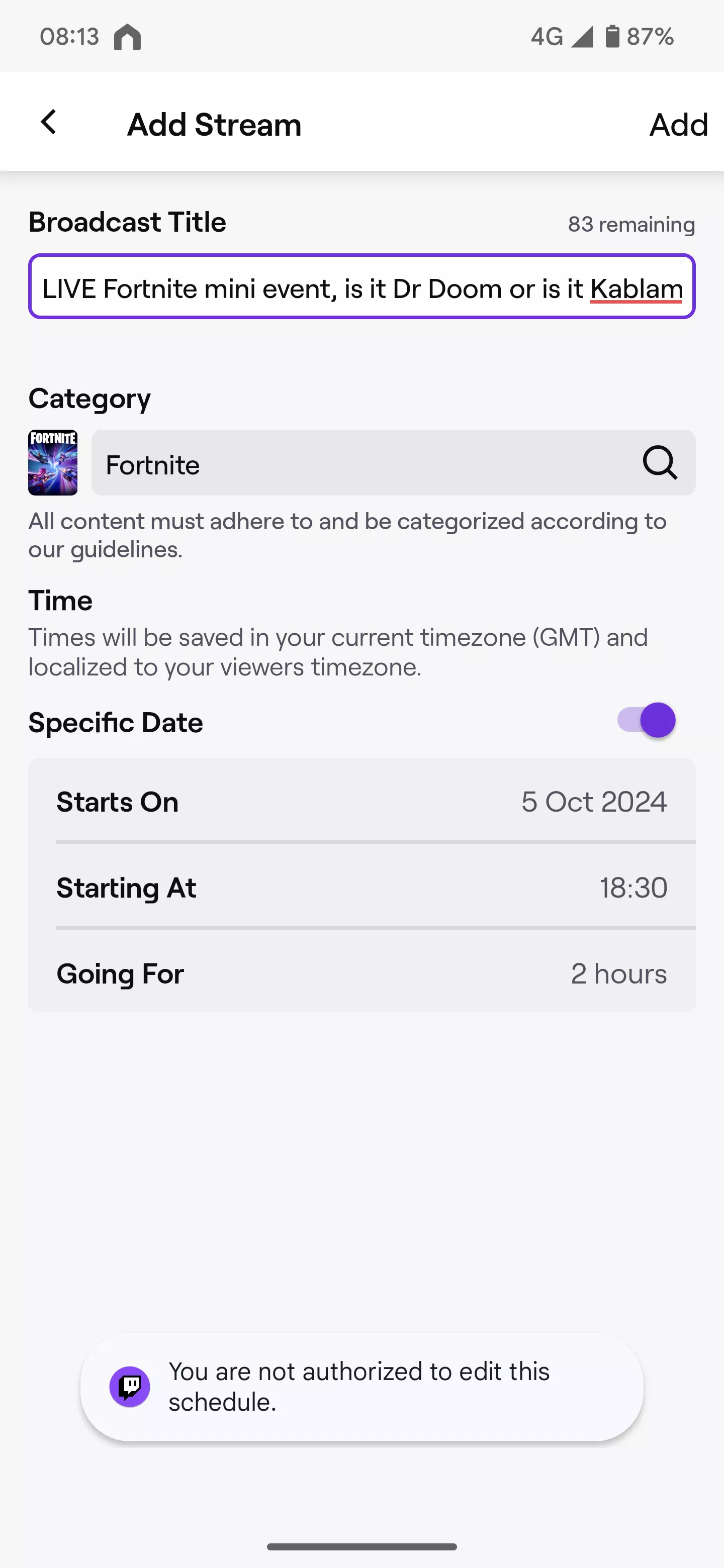 Not authorised on app, WTH?
