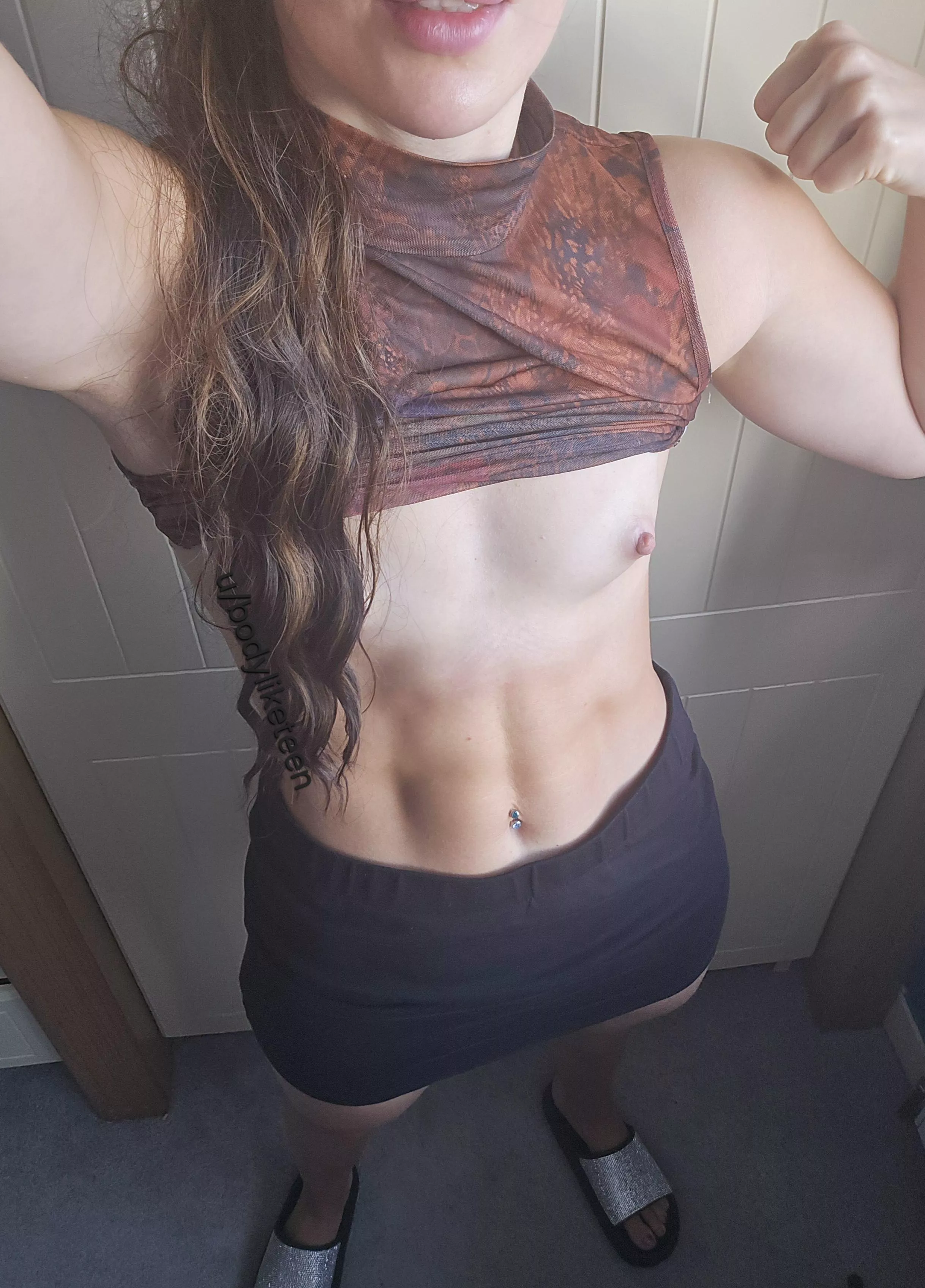 Would you be embarrassed about my little tits if we fucked in public place? Be totally honest:) 