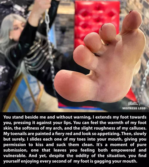 Hope you understand what I wants you to submit to my dominance and let my toes in your mouth