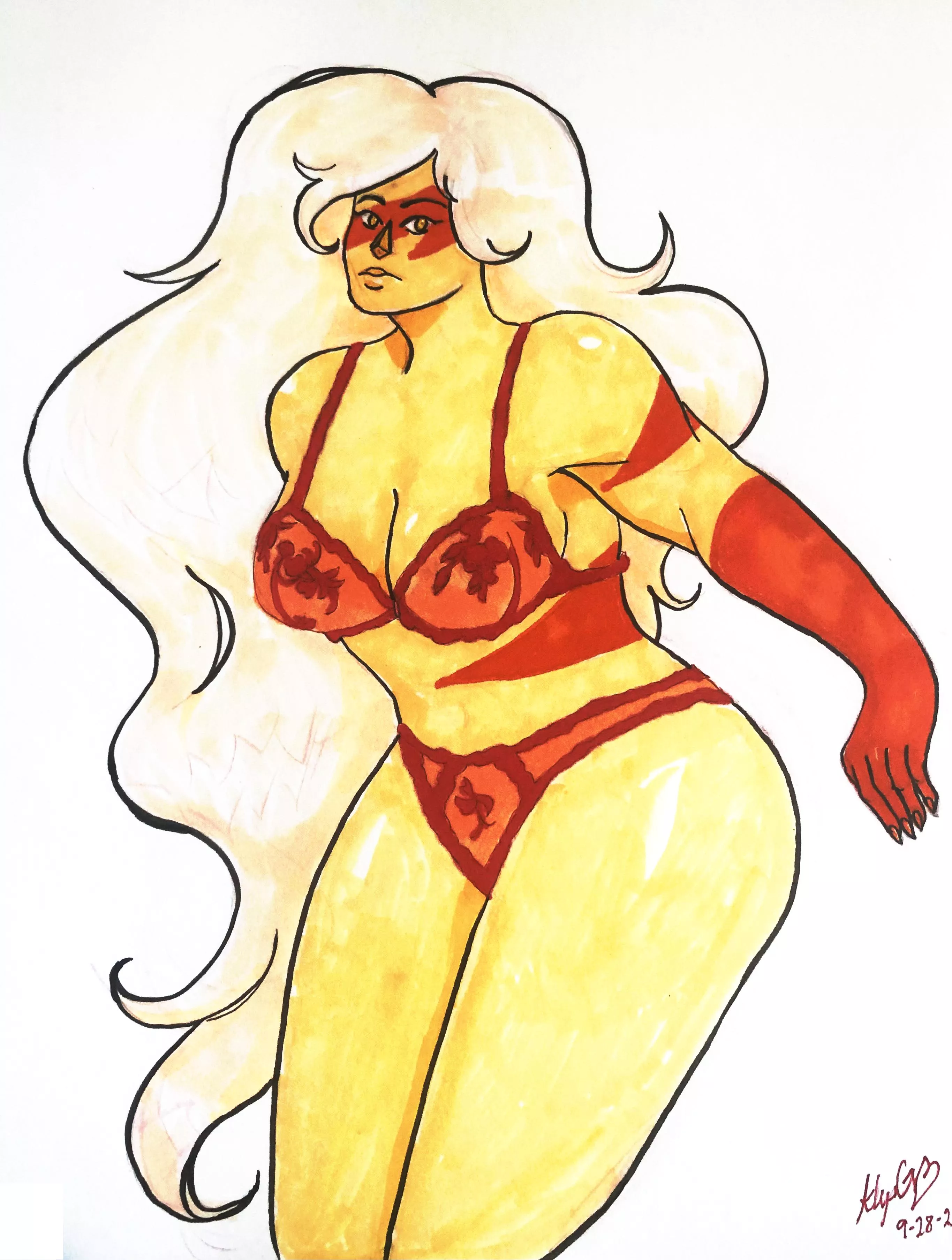 sketched jasp in some red lingerie
