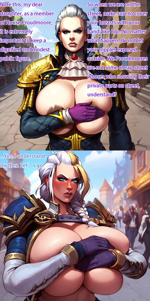 [Pony diffusion] Katherine remind Jaina the Importance of public modesty