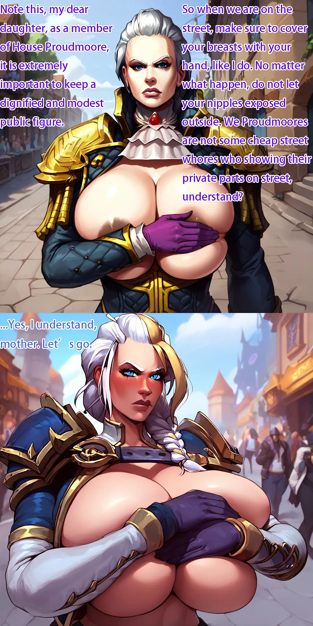 [Pony diffusion] Katherine remind Jaina the Importance of public modesty