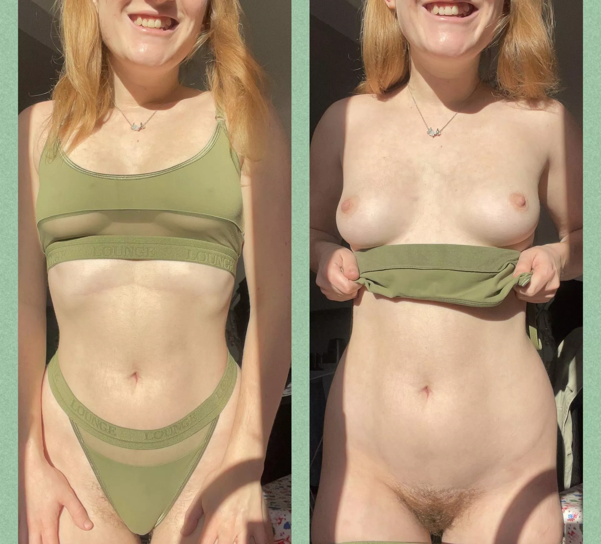 Which part of me is your favourite: my ginger hair, perky titties, smile or ginger bush? 