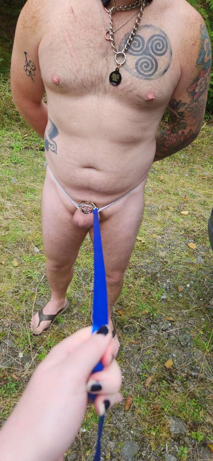 Omega decided to take her good boy for a walk in the woods