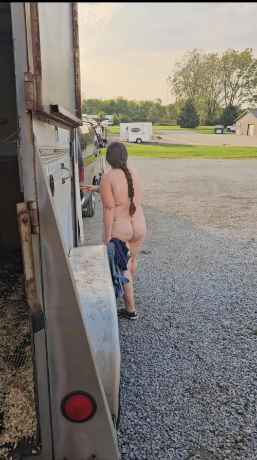 After we took the steer into their holding place (at the butcher shop), I stripped naked in the livestock trailer and walked back to the van completely naked in public.
