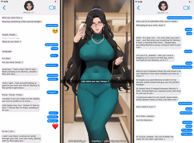 Messaging Mommy~ [Femdom] [Quasi-Incest] [They're Not Actually Related But it Has the Vibe] [Cougar/MILF/Hag] [Older Woman/Younger Man] [JOE/JOI] [Sexting/Texting] [Long-Distance Relationship] Art by @arvin_sz